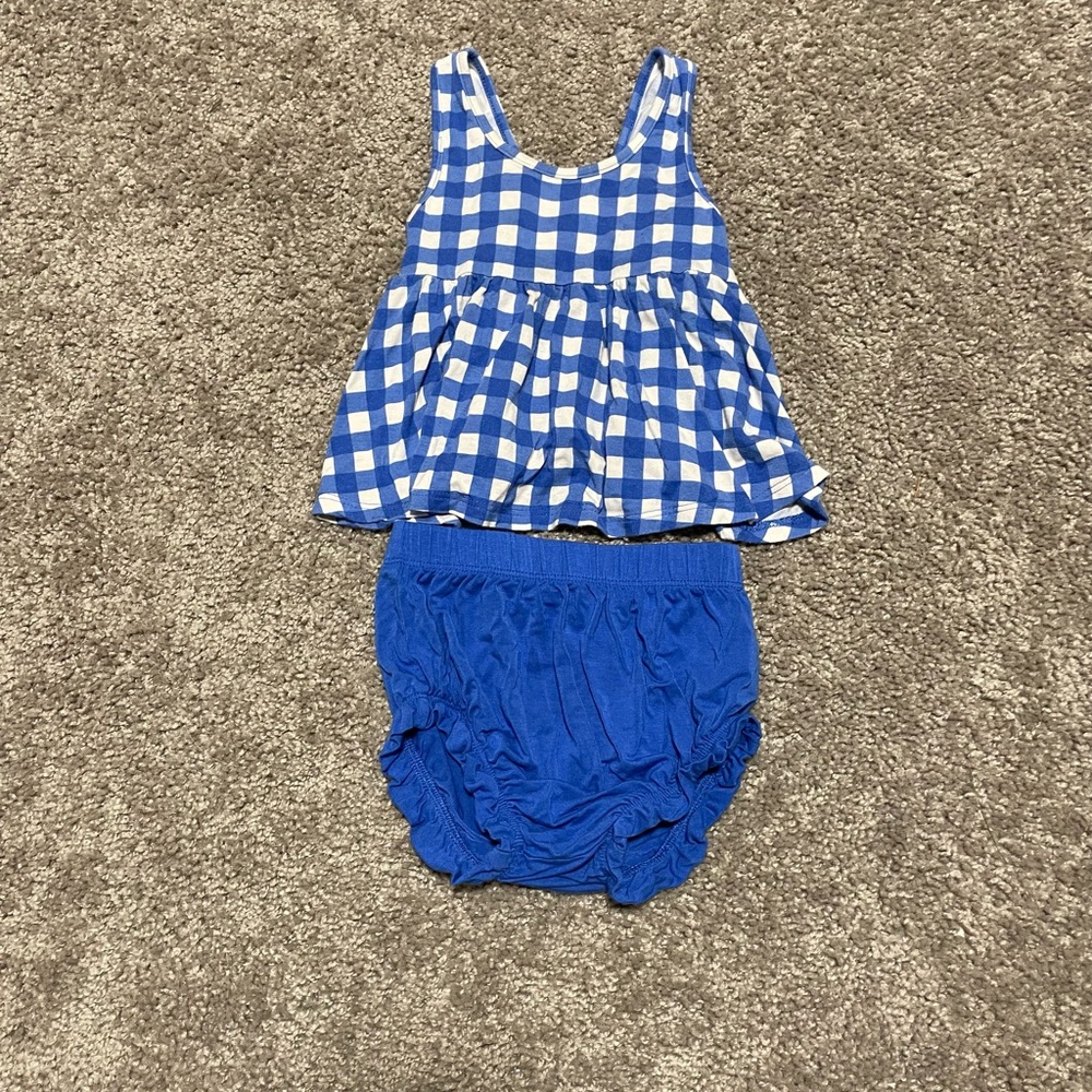 Blue and White Checkered Baby Dress with Bloomers